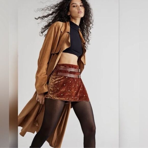 Free People x Brenda Knight Suki Suede Trench Coat - Picture 1 of 14